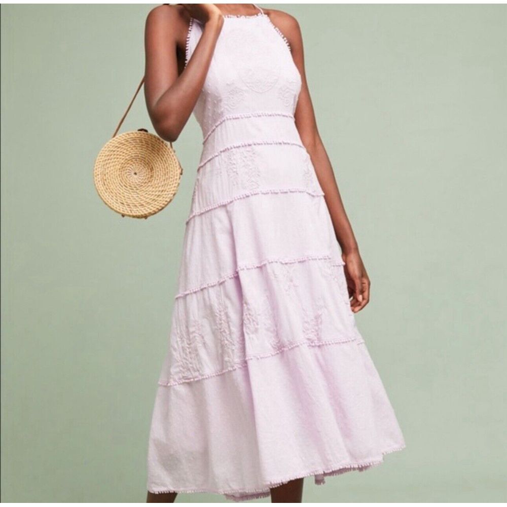 Meadow Rue Pale Pink Tiered Maxi Dress